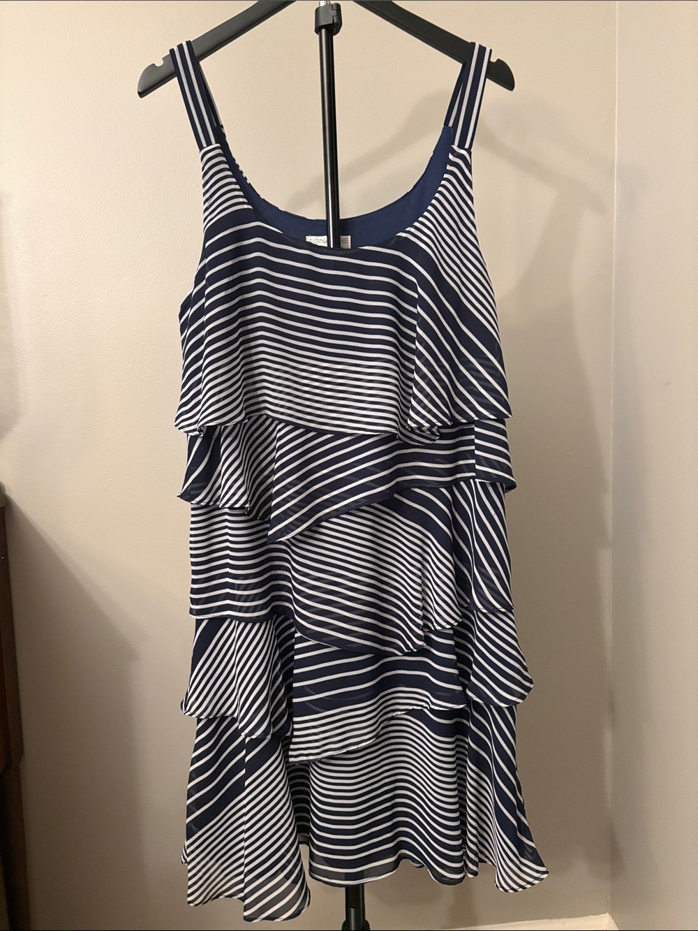 Signature by Robbie Bee Size 16 Navy and White Striped Dress